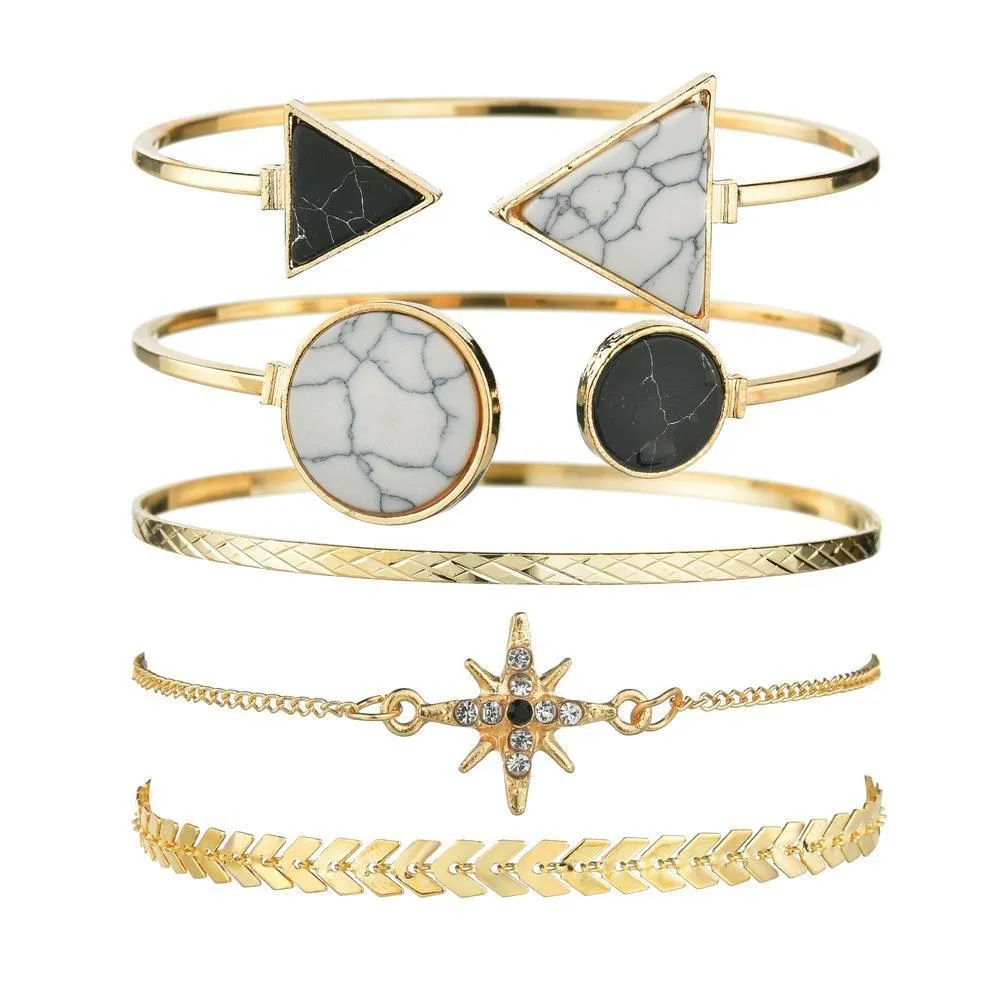 Triangle & Round Decor Bracelet Set