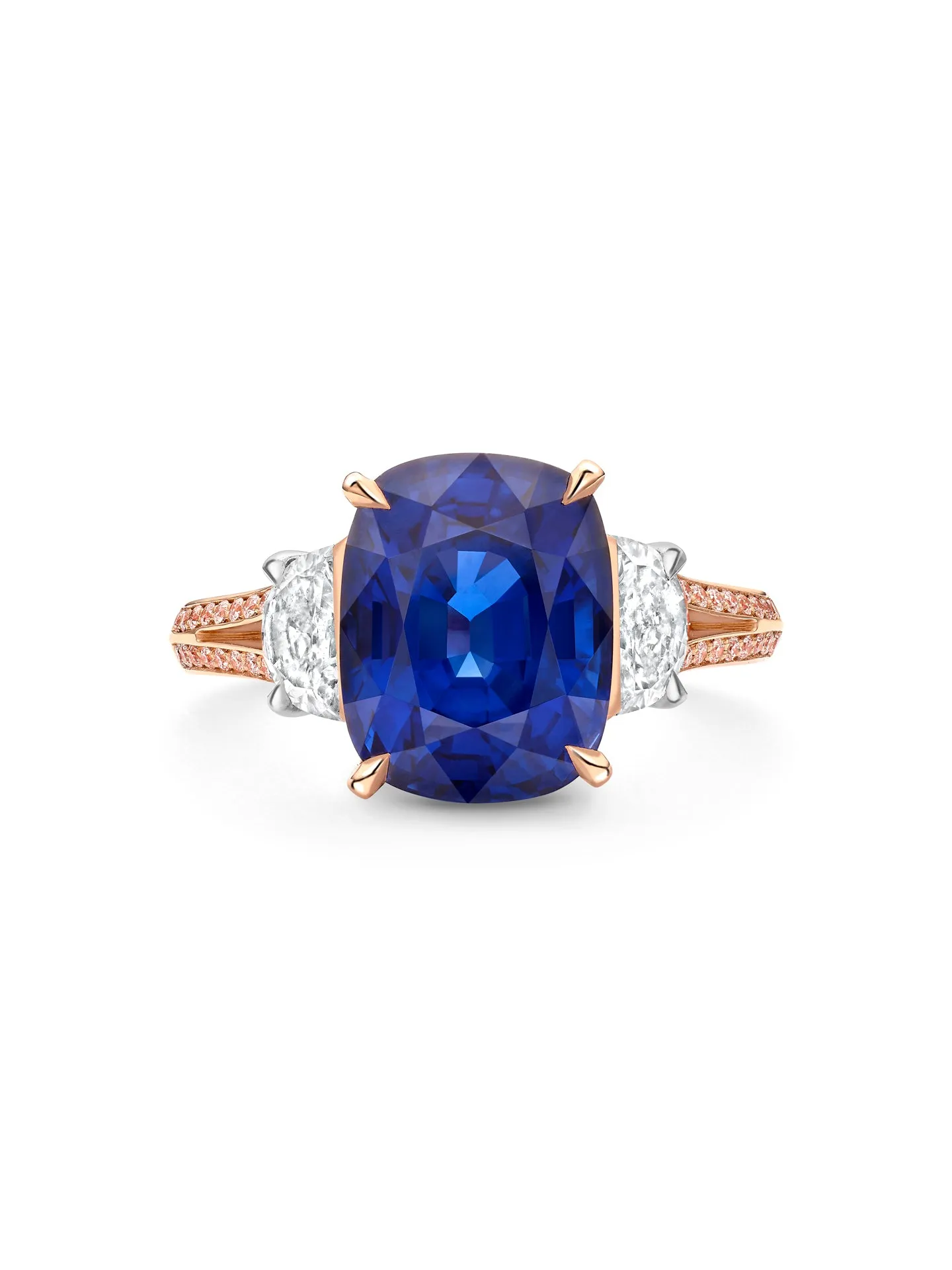 Trilogy Split Shoulder Sapphire and Diamond Rose Gold Ring