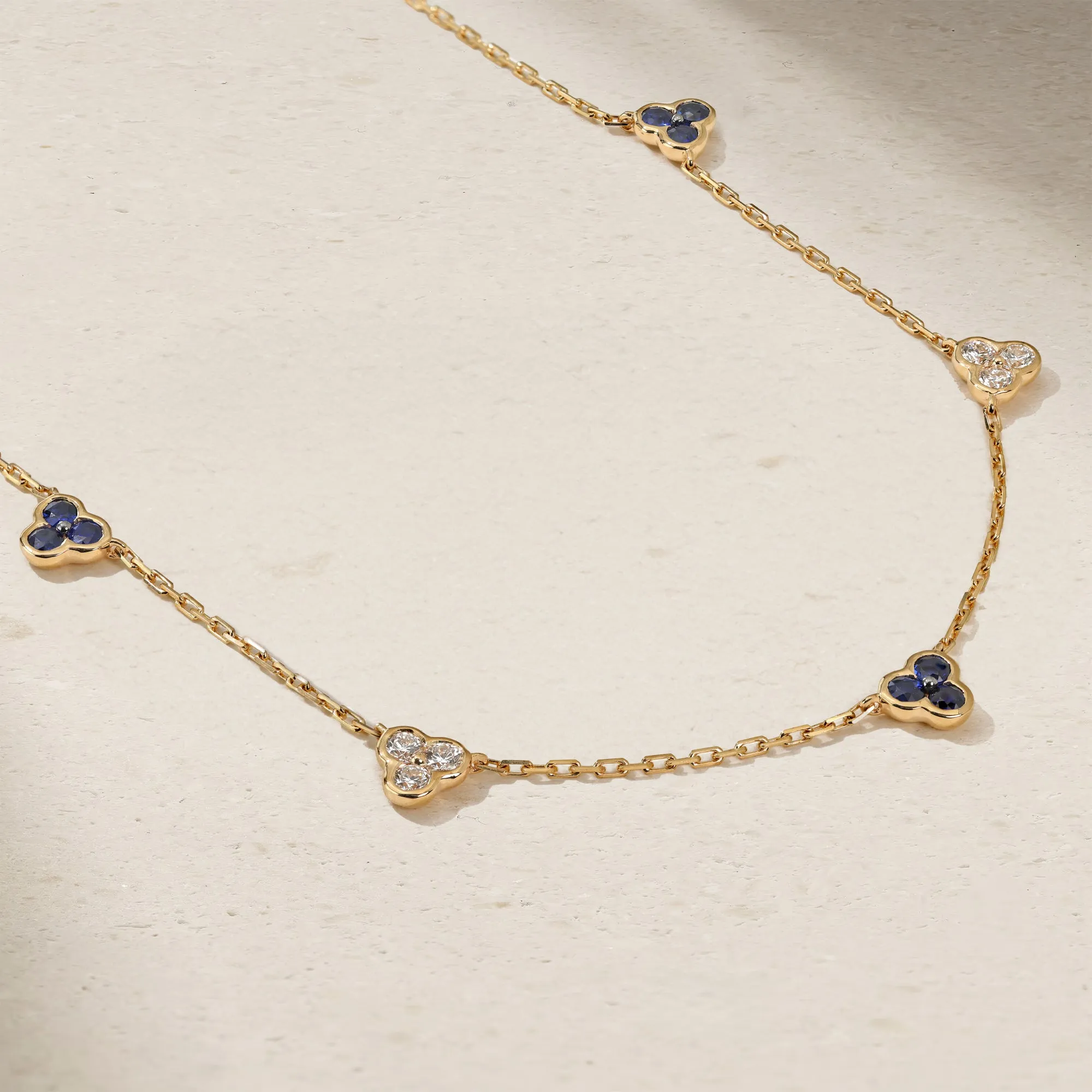 Trinity Sapphire and Diamond Station Necklace