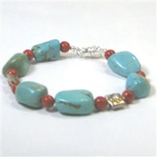 Turquoise Nugget and Red Bead Bracelet