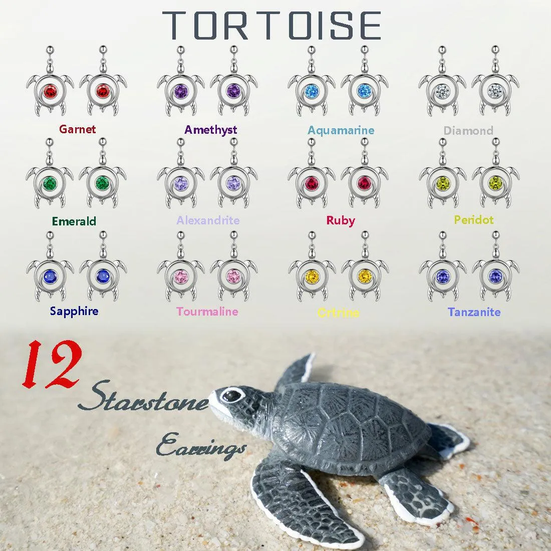 Turtle Birthstone May Emerald Earrings Dangle Women Girls Jewelry Birthday Gift Sterling Silver