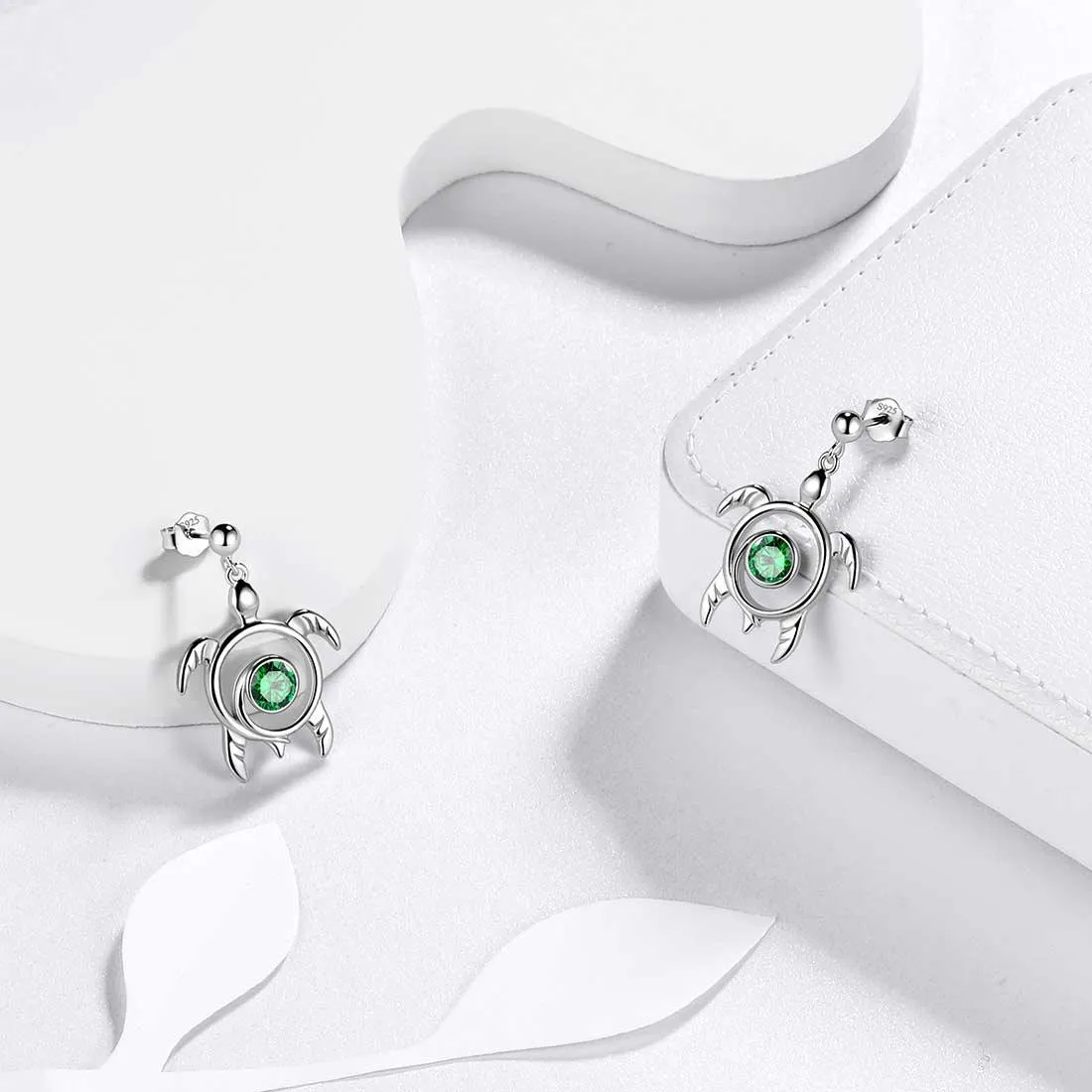 Turtle Birthstone May Emerald Earrings Dangle Women Girls Jewelry Birthday Gift Sterling Silver