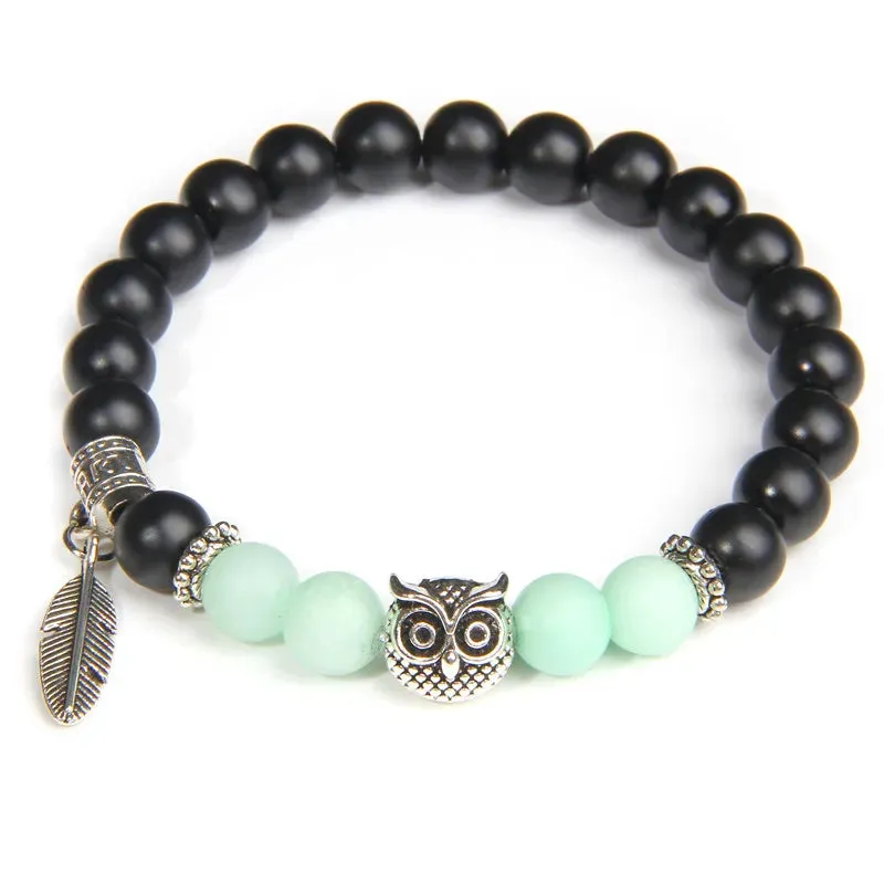 Unique Design Owl Wing Angel Charm Bracelet Natural Onyx Beaded Bracelet Women Imperial Quartz Beads Bracelet Energy Jewelry