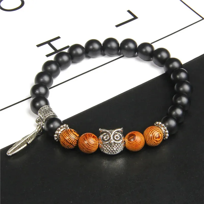 Unique Design Owl Wing Angel Charm Bracelet Natural Onyx Beaded Bracelet Women Imperial Quartz Beads Bracelet Energy Jewelry