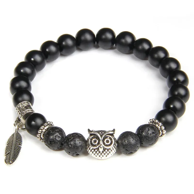 Unique Design Owl Wing Angel Charm Bracelet Natural Onyx Beaded Bracelet Women Imperial Quartz Beads Bracelet Energy Jewelry