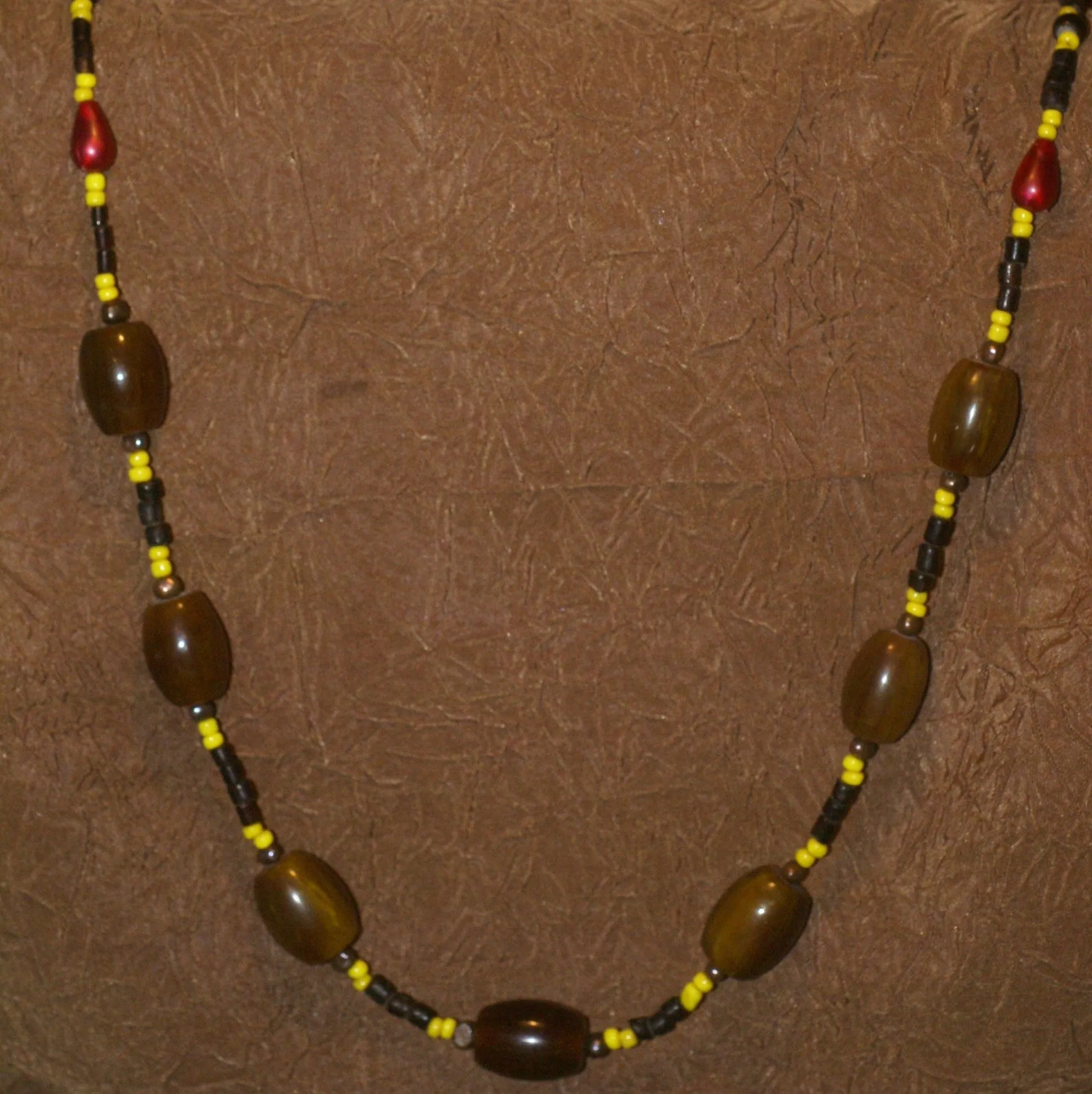 Unique Vintage Hand Crafted Ethnic Amber & Older Glass Trade Beads Necklace, Orang Ulu, Iban & Dayak tribal wear, also Local Currency, Borneo: NECK33   1 Flapper Coconut necklace