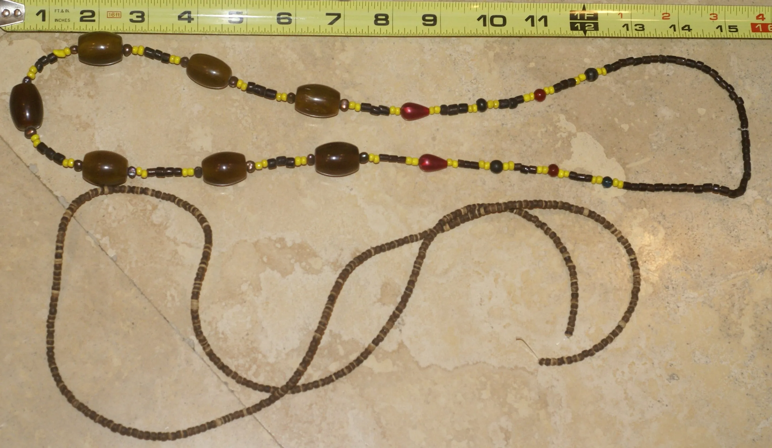 Unique Vintage Hand Crafted Ethnic Amber & Older Glass Trade Beads Necklace, Orang Ulu, Iban & Dayak tribal wear, also Local Currency, Borneo: NECK33   1 Flapper Coconut necklace