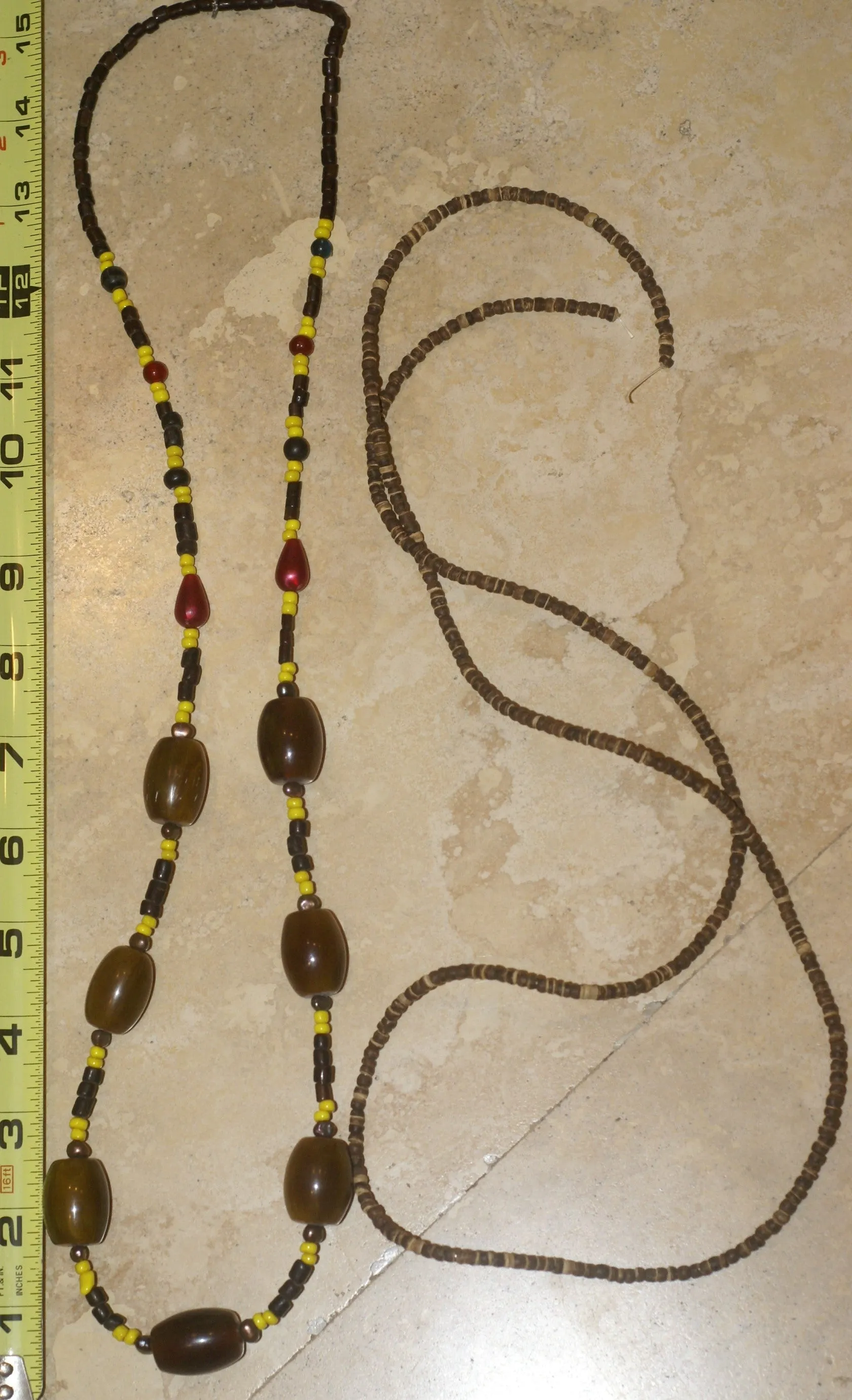 Unique Vintage Hand Crafted Ethnic Amber & Older Glass Trade Beads Necklace, Orang Ulu, Iban & Dayak tribal wear, also Local Currency, Borneo: NECK33   1 Flapper Coconut necklace