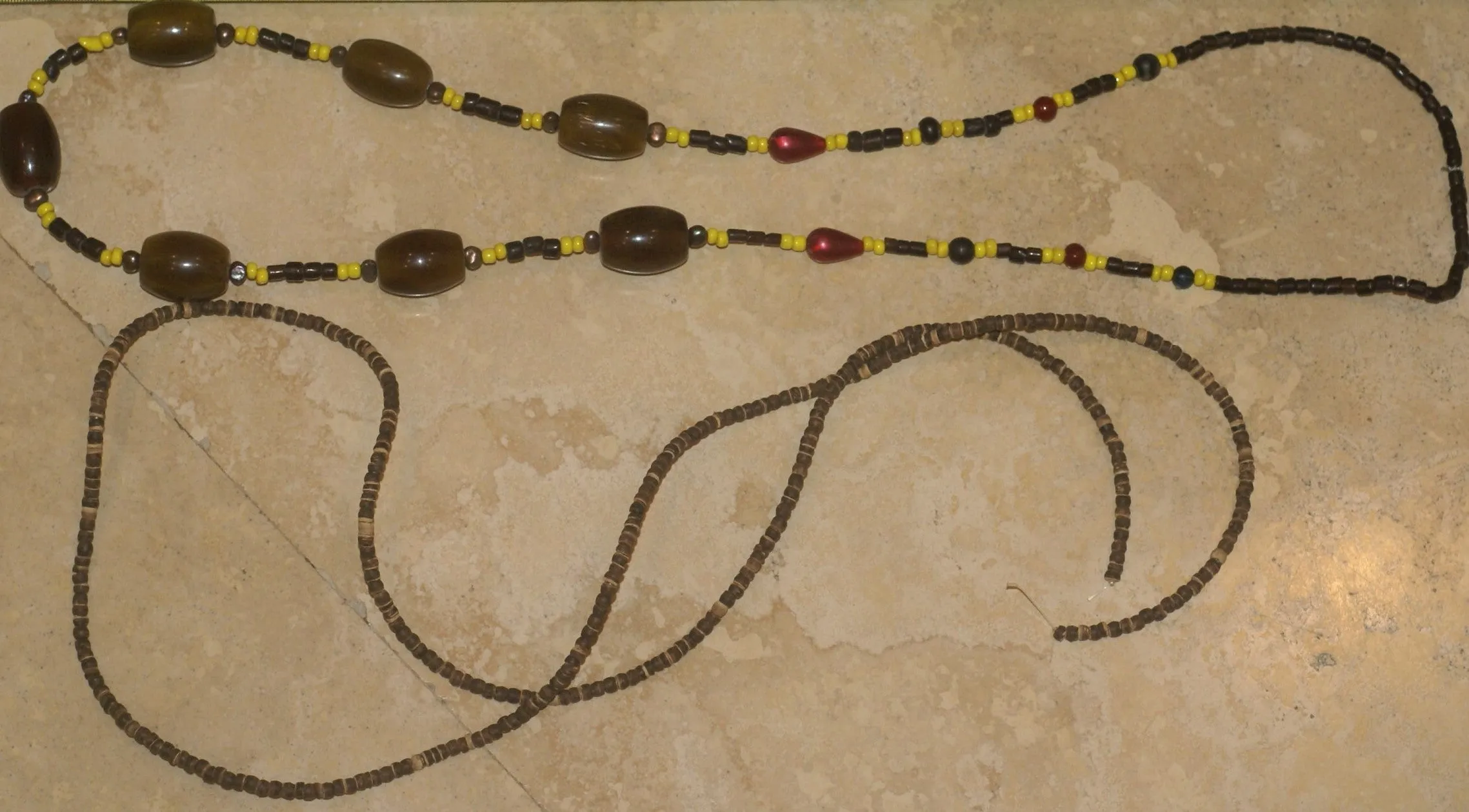 Unique Vintage Hand Crafted Ethnic Amber & Older Glass Trade Beads Necklace, Orang Ulu, Iban & Dayak tribal wear, also Local Currency, Borneo: NECK33   1 Flapper Coconut necklace