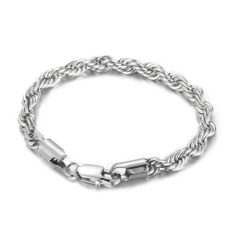 Unisex 18K Gold Two-Tone Twist Chain Bracelet - European and American Titanium Steel Jewelry for Men