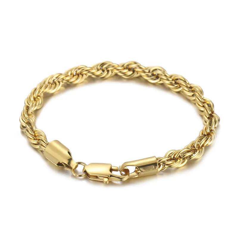 Unisex 18K Gold Two-Tone Twist Chain Bracelet - European and American Titanium Steel Jewelry for Men