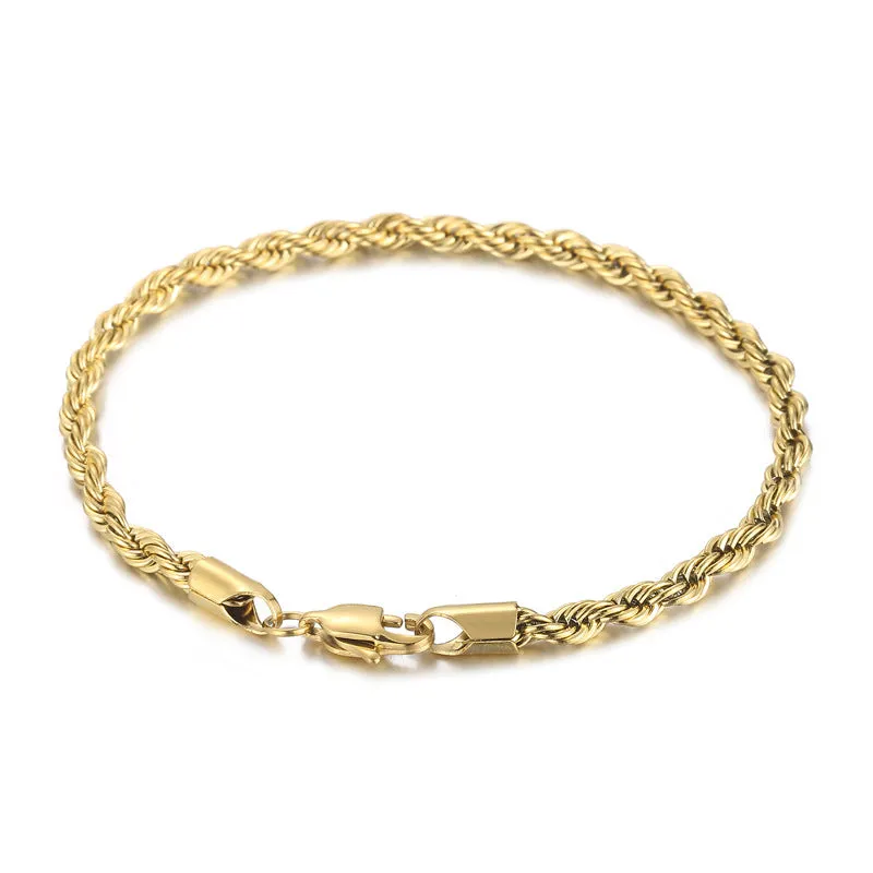 Unisex 18K Gold Two-Tone Twist Chain Bracelet - European and American Titanium Steel Jewelry for Men