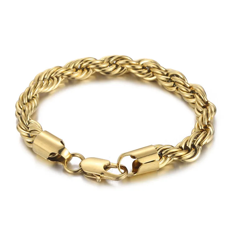 Unisex 18K Gold Two-Tone Twist Chain Bracelet - European and American Titanium Steel Jewelry for Men