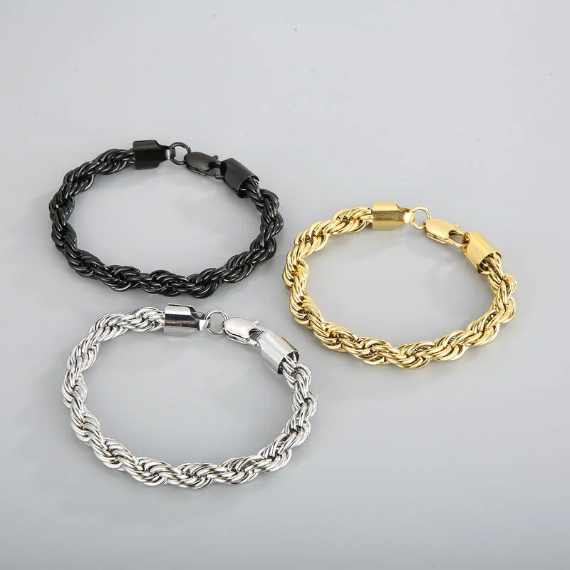 Unisex 18K Gold Two-Tone Twist Chain Bracelet - European and American Titanium Steel Jewelry for Men