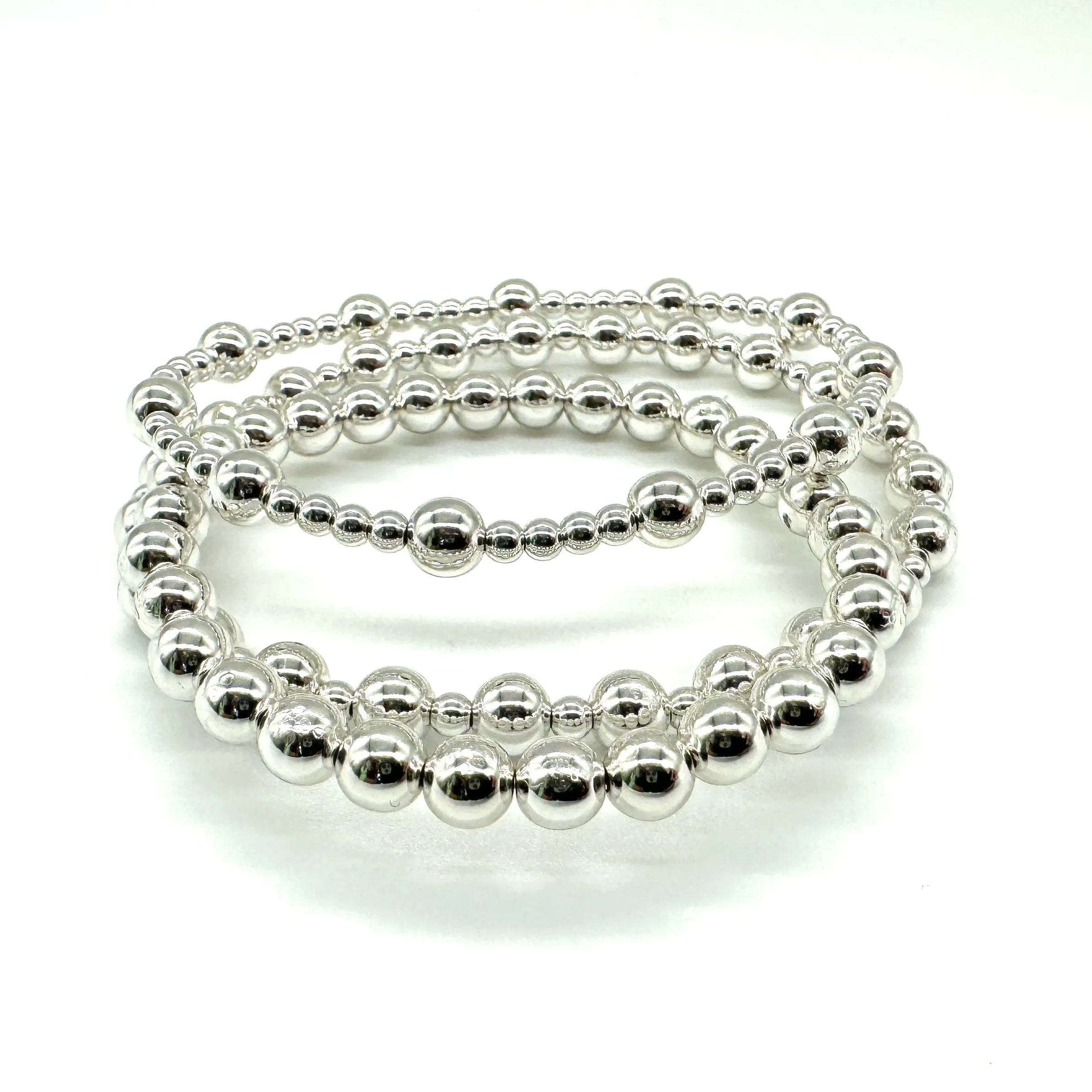 Vacuum-Plated Silver Beaded Stretch Bracelet