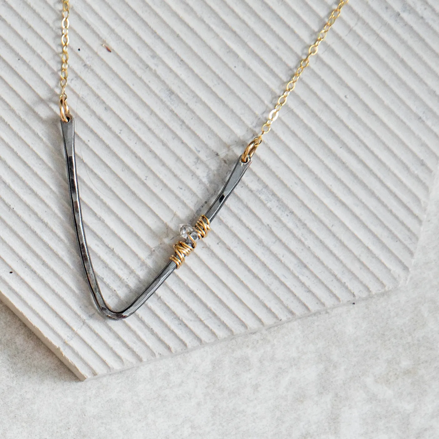 Vannucci Oxidized Sterling Silver "V" Herkimer Diamond Necklace