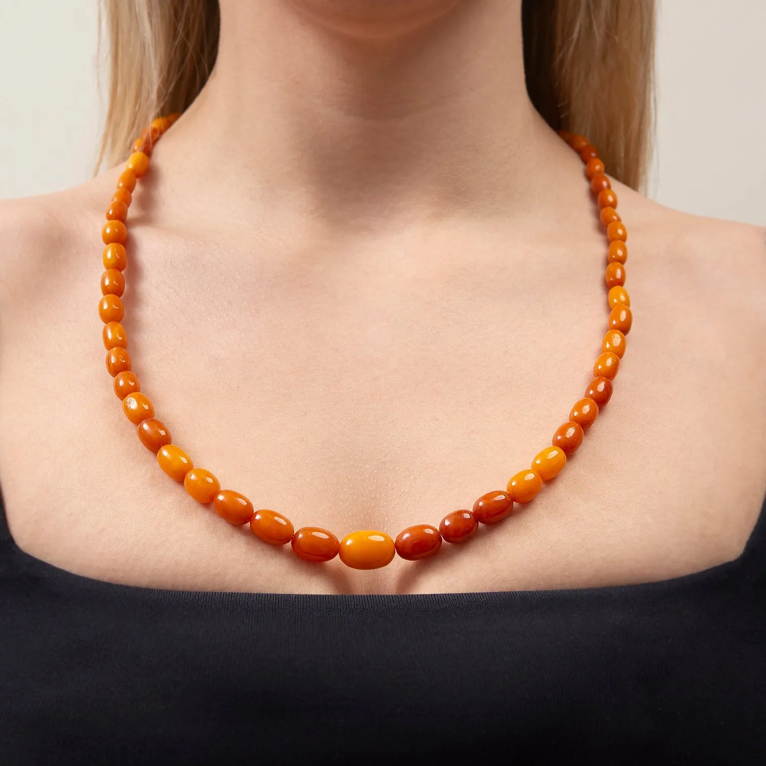 Victorian Baltic Yoke Amber Bead Necklace 25"