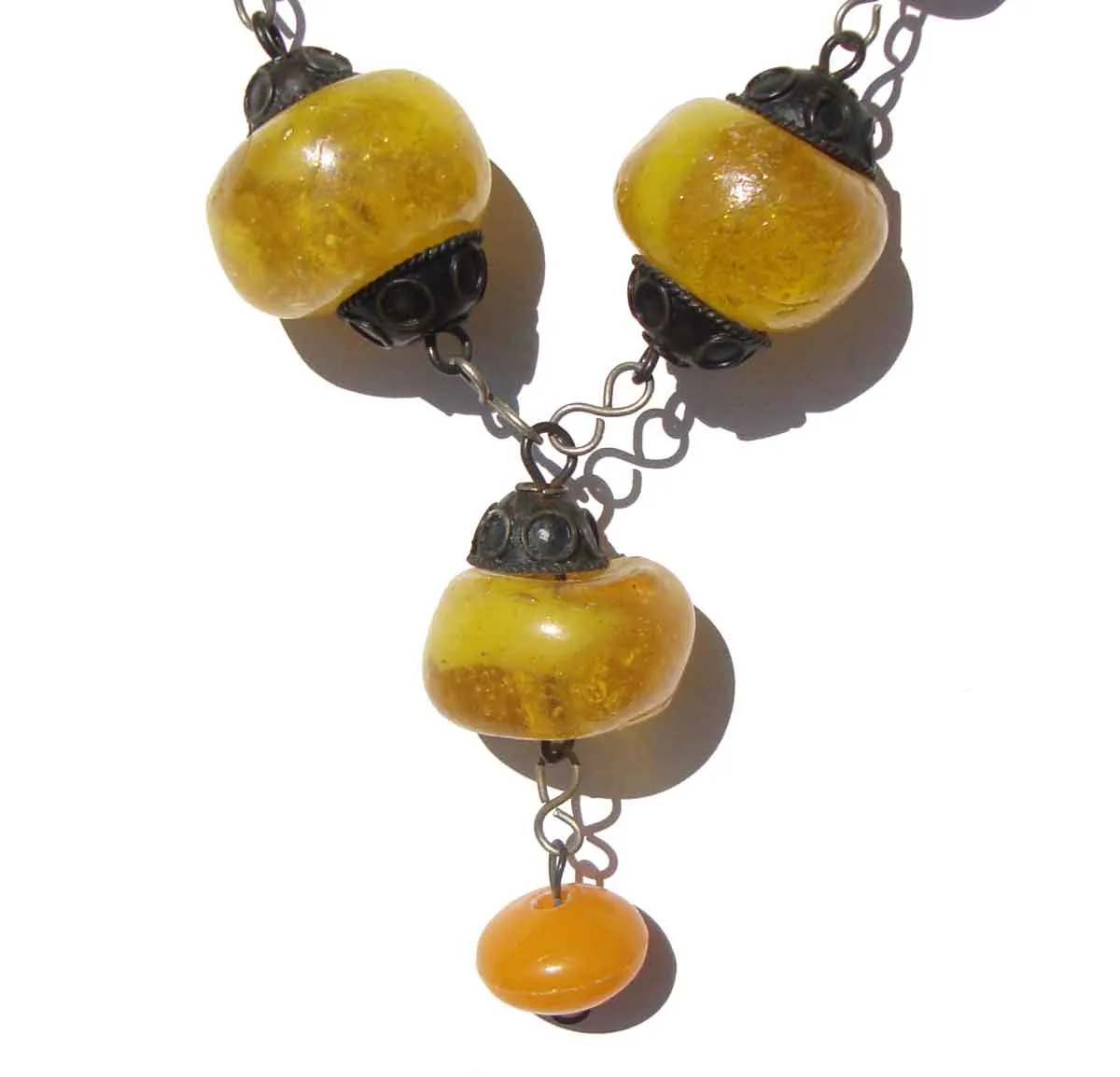 Vintage Baltic Egg Yolk Amber Yemeni Bedouin Beaded Necklace