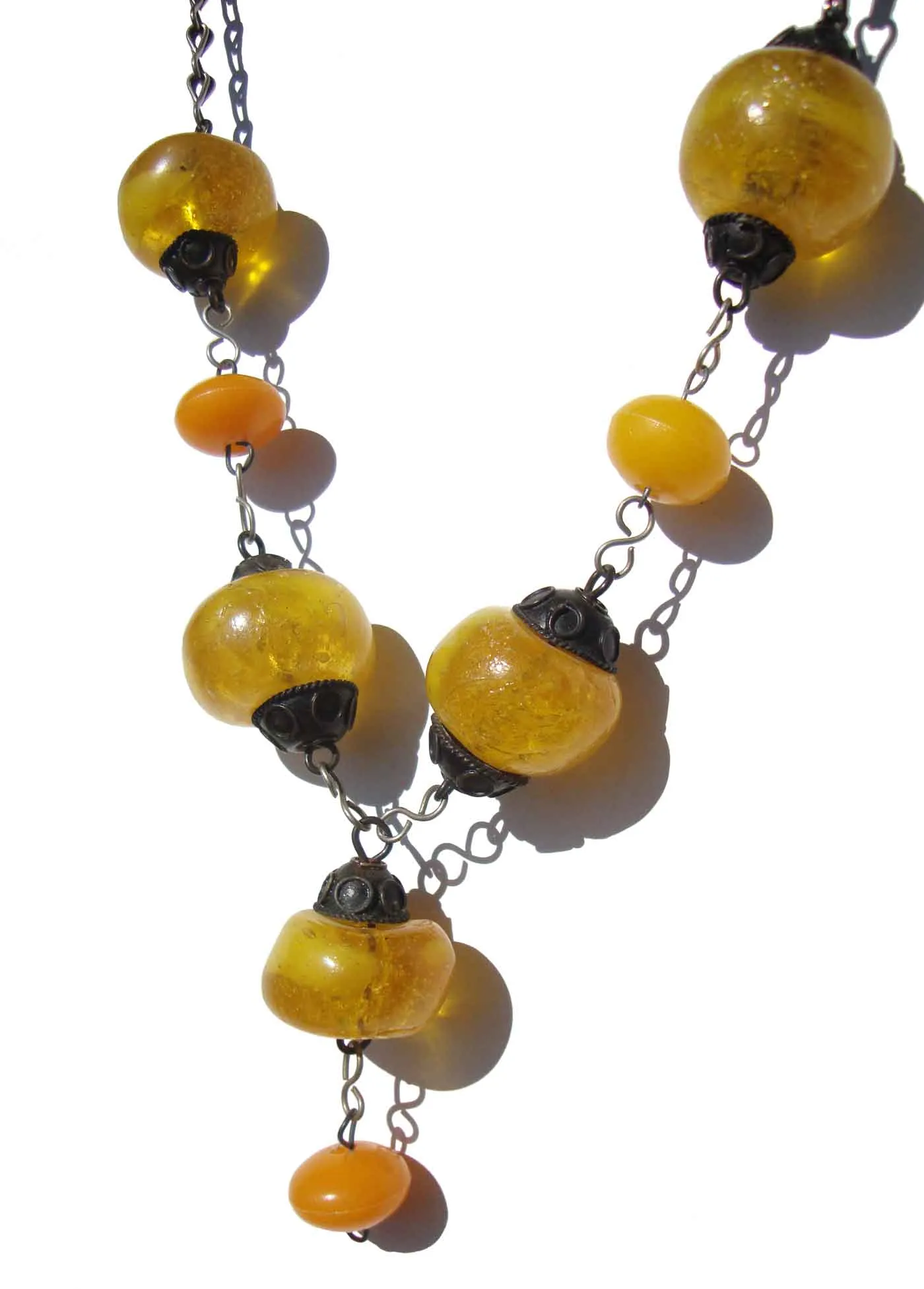 Vintage Baltic Egg Yolk Amber Yemeni Bedouin Beaded Necklace