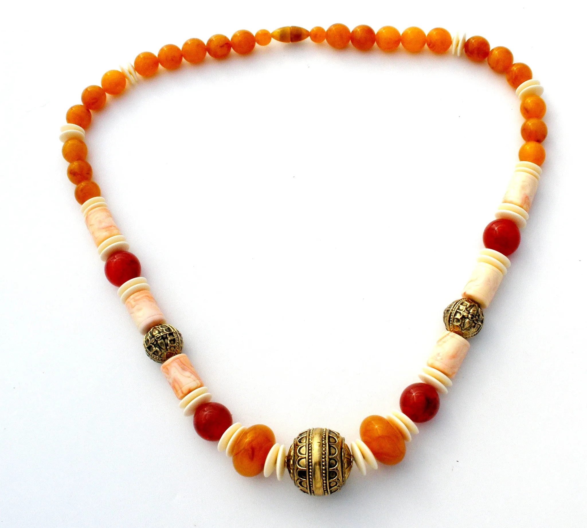 Vintage Bead Necklace Faux Amber & Bone