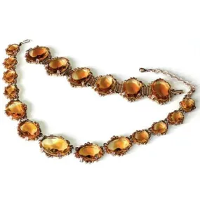 Vintage bi-colour bi-tonal topaz / citrine and jonquil glass crystal riviere necklace and bracelet with larger stones - by Sphinx