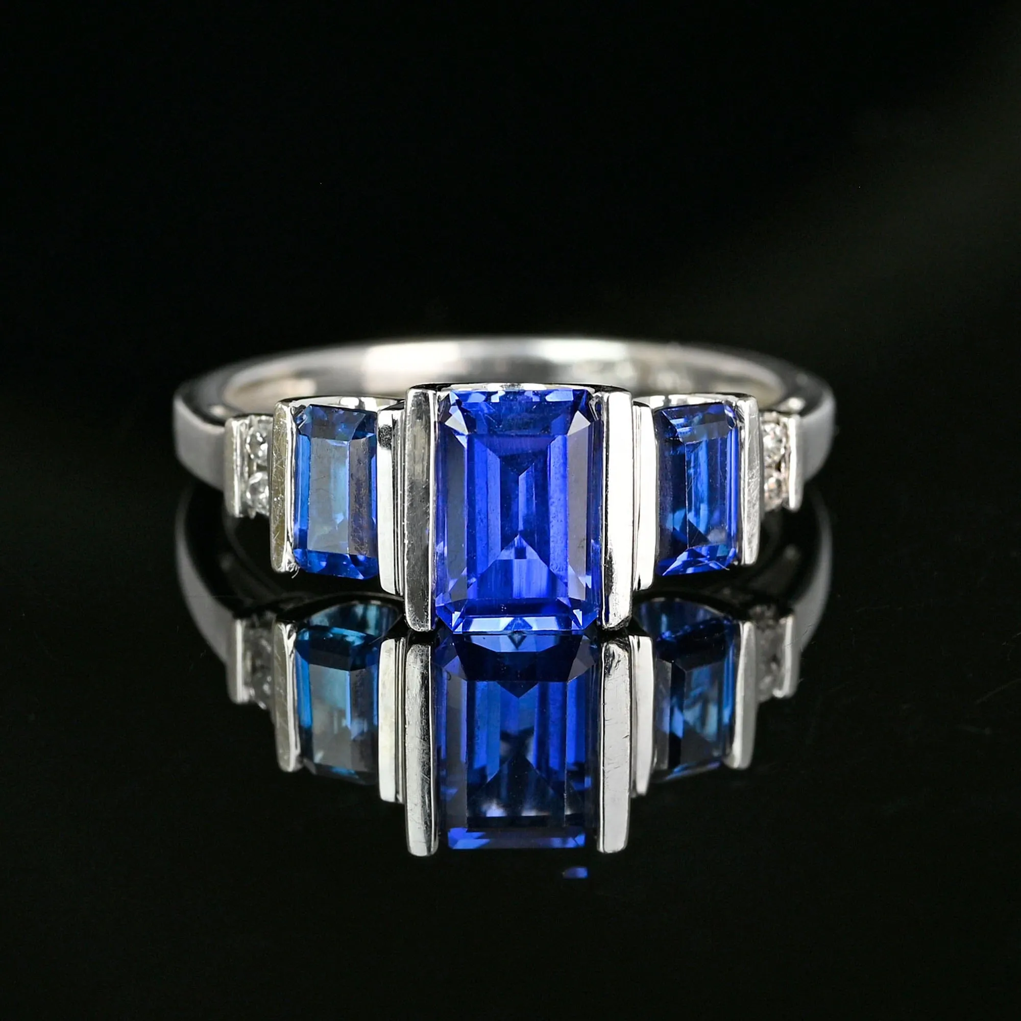 Vintage Diamond Accent Three Stone Sapphire Ring