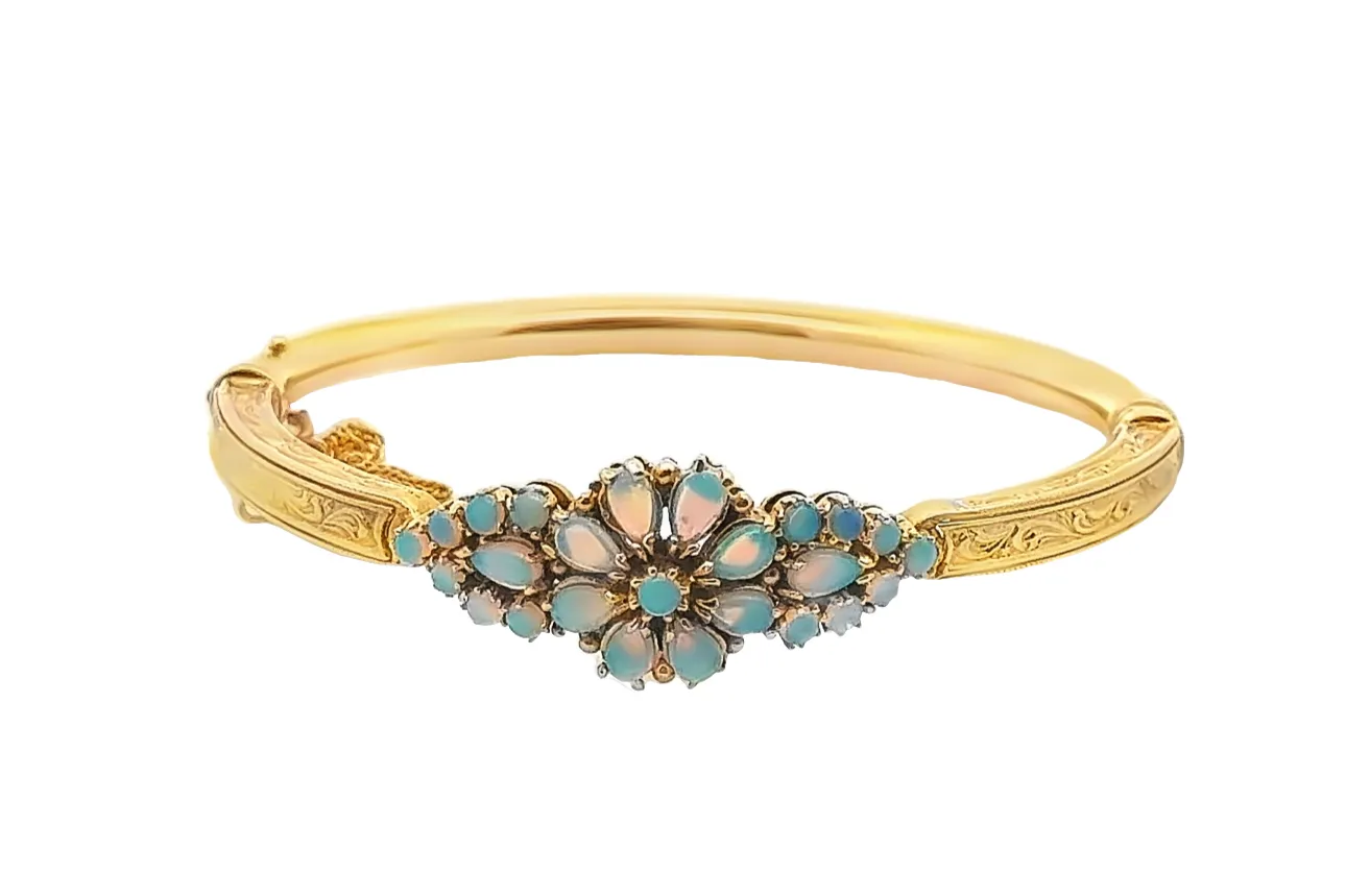 Vintage Flower Opal Bangle Bracelet