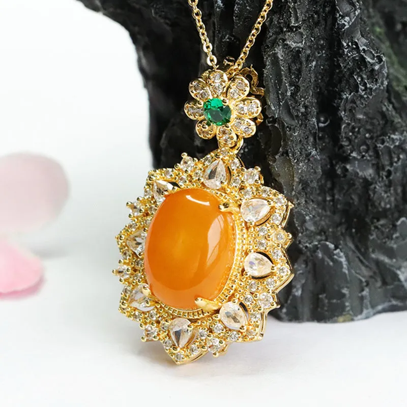 Vintage Golden Zircon Flower Pendant with Sterling Silver Chain