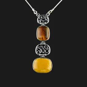 Vintage Silver Butterscotch and Baltic Amber Pendant Necklace