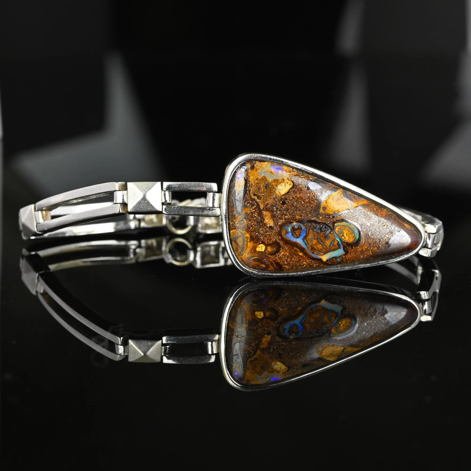 Vintage Silver Free Form Natural Boulder Opal Bracelet