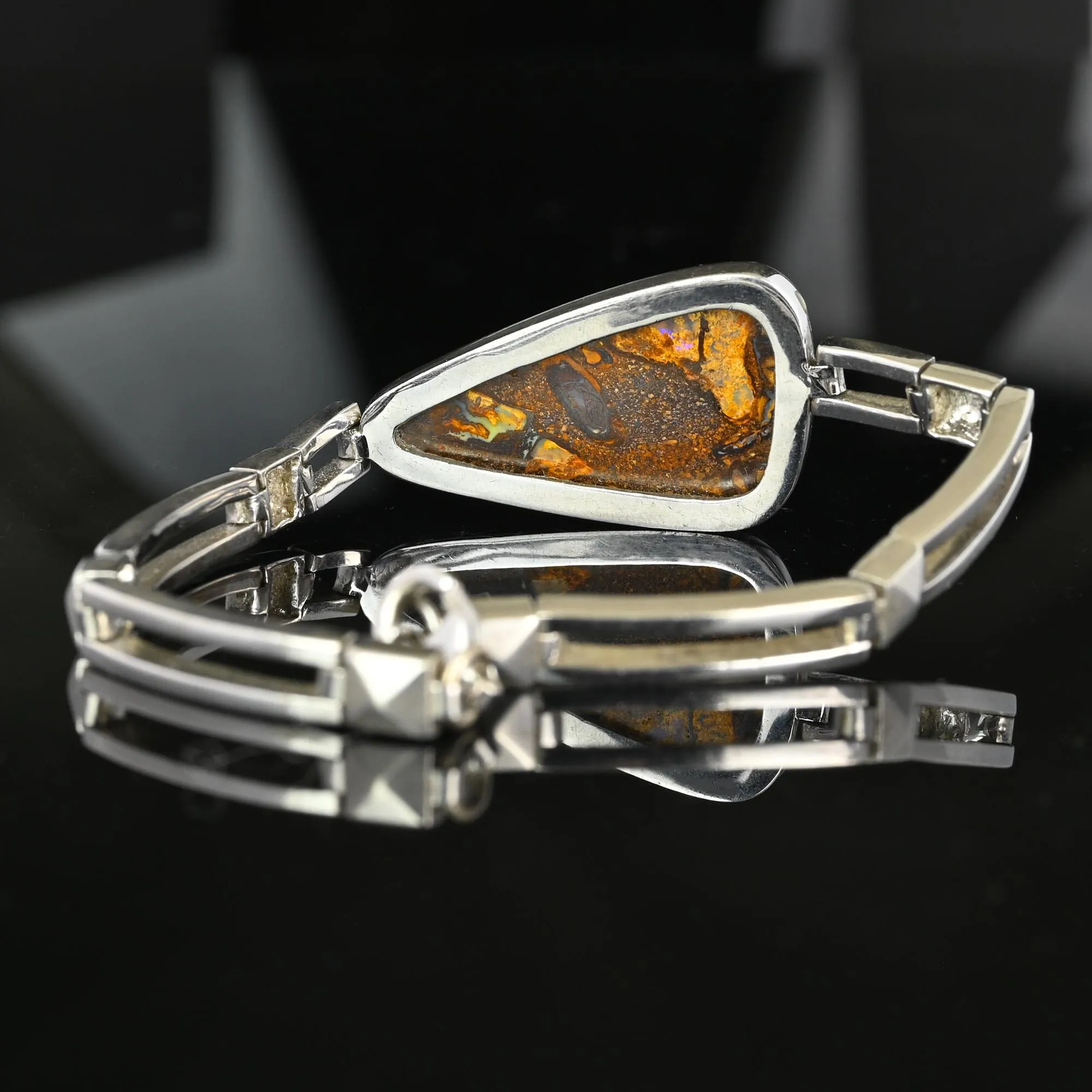 Vintage Silver Free Form Natural Boulder Opal Bracelet