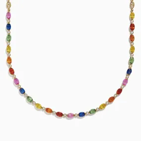 Watercolors 14K Gold Multi Sapphire and Diamond Necklace, 14.72 TCW