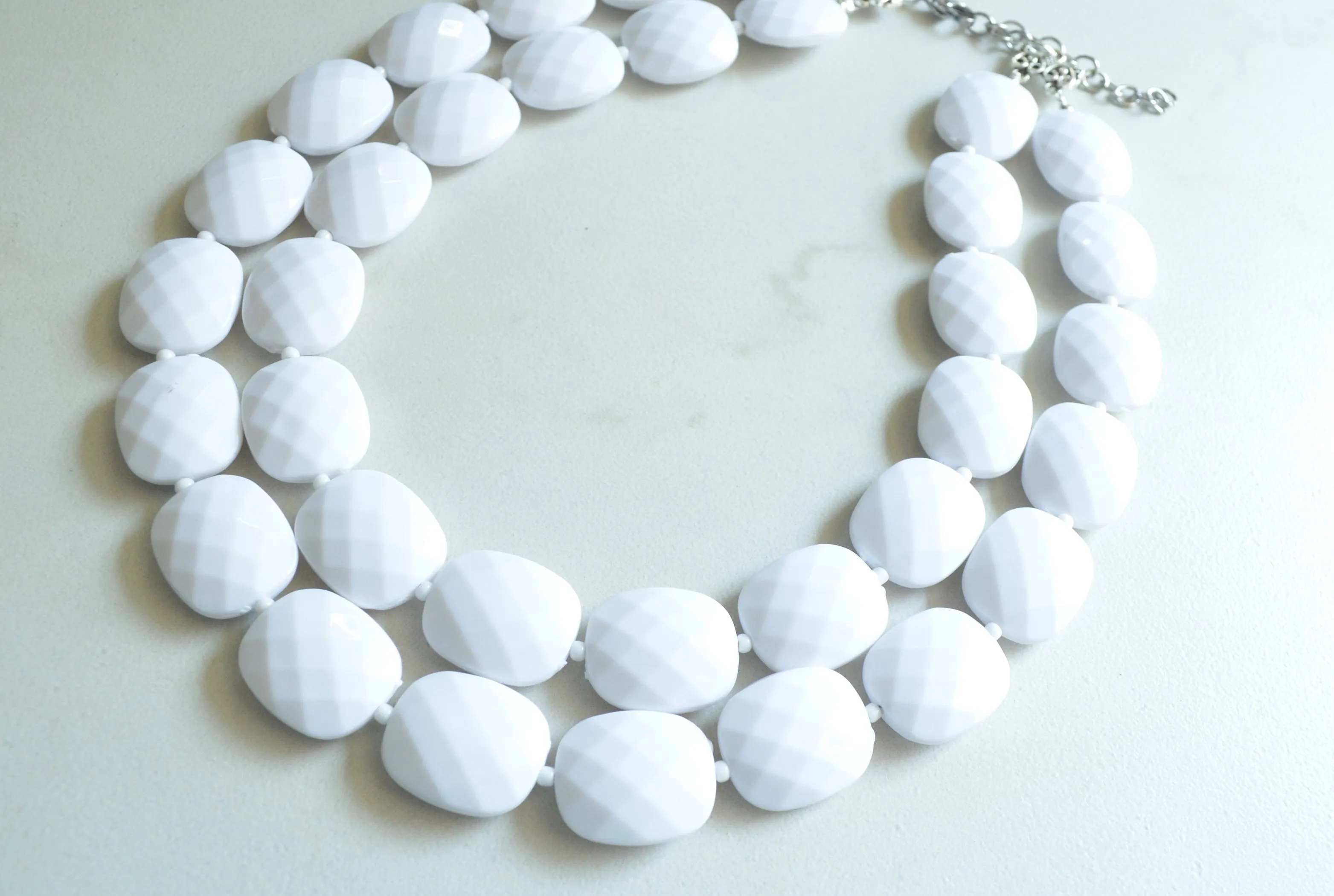 White Acrylic Bead Chunky Multi Strand Lucite Statement Necklace - Jane