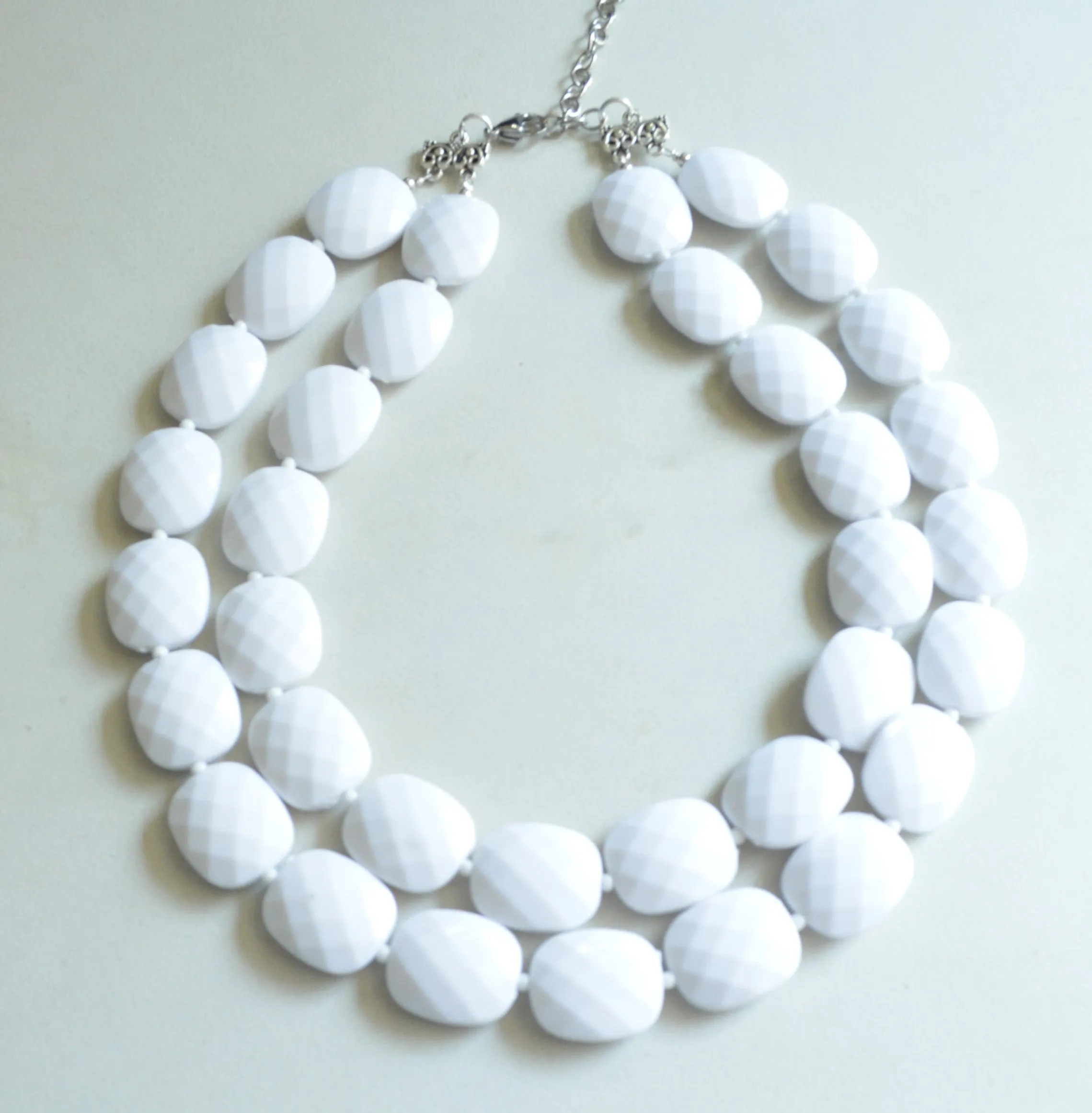 White Acrylic Bead Chunky Multi Strand Lucite Statement Necklace - Jane