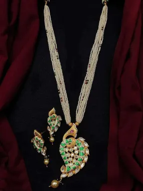 White Beads With Kundan Paisley Pendant Necklace Set