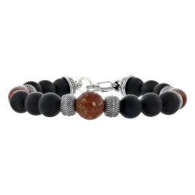 William Henry Sterling Silver Red Agate and Onyx Bead Bracelet