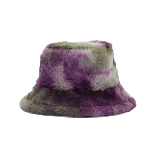 Winter Bucket Hat Rainbow Tie-dye Plush Fisherman Hat