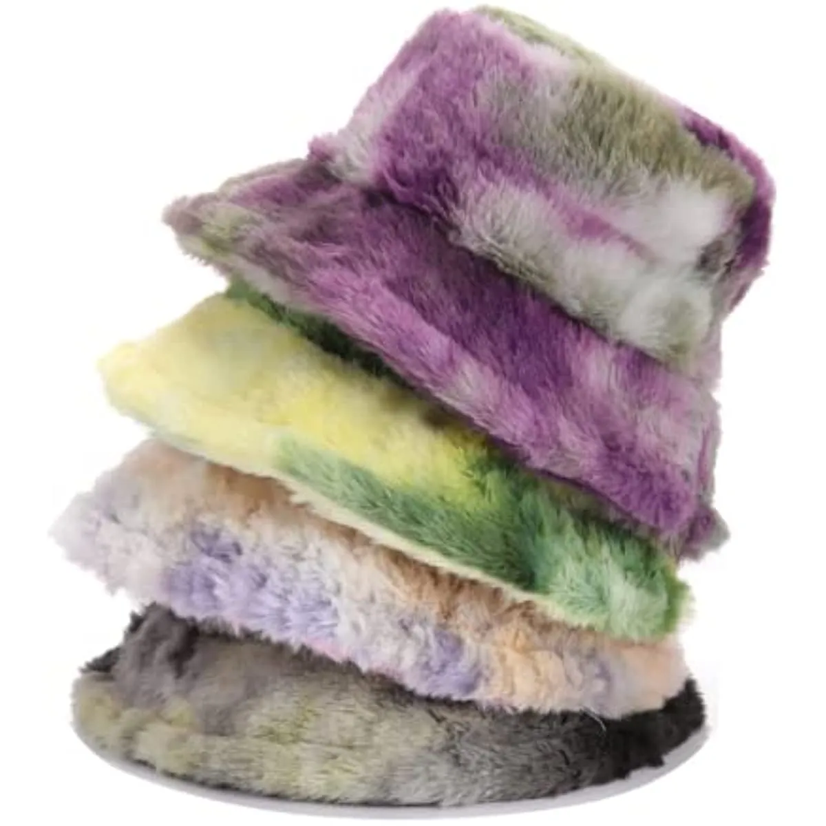 Winter Bucket Hat Rainbow Tie-dye Plush Fisherman Hat