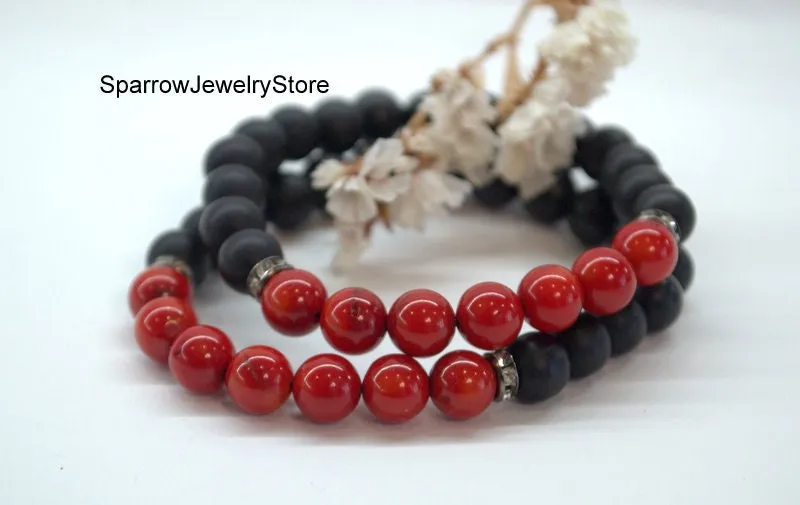 Wish Red coral bracelet Genuine coral onyx bracelet Gifts for her mom Red coral jewelry Protection success love talisman Prosperity bracelet