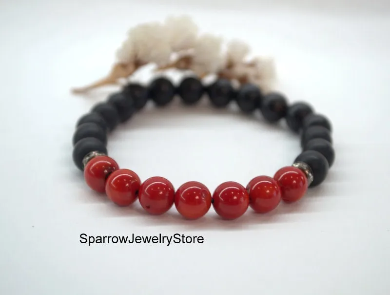 Wish Red coral bracelet Genuine coral onyx bracelet Gifts for her mom Red coral jewelry Protection success love talisman Prosperity bracelet