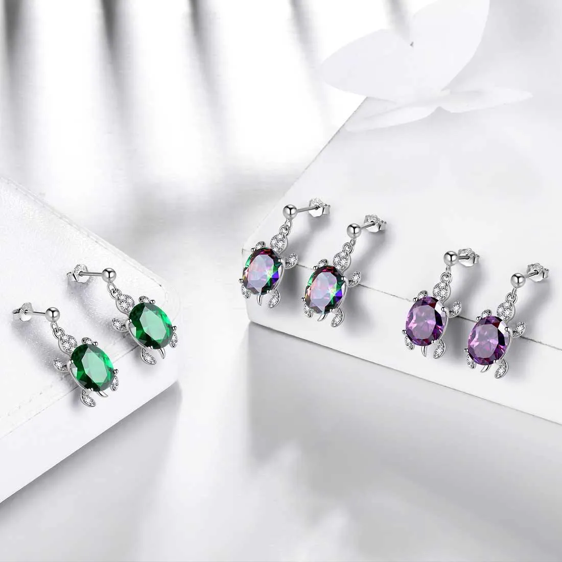 Women Turtle Drop Earrings Birthstone Girls Jewelry Birthday Gift Sterling Silver