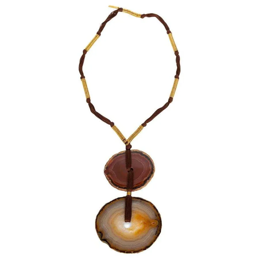 YVES SAINT LAURENT Agate Disc Pendant Necklace 2010